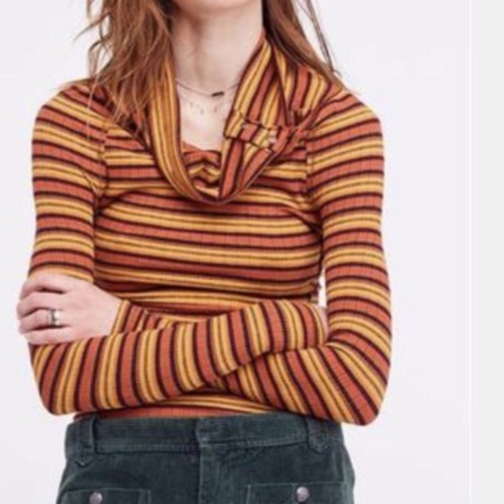 Free people Orange stripe cape cod crop thermal XS